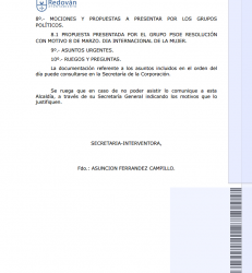 Pleno ordinario del 30 de marzo
