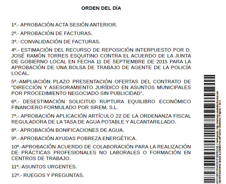 Junta de Gobierno Local 18/03/2016