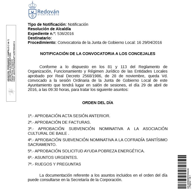 Junta de Gobierno Local 29/04/2016