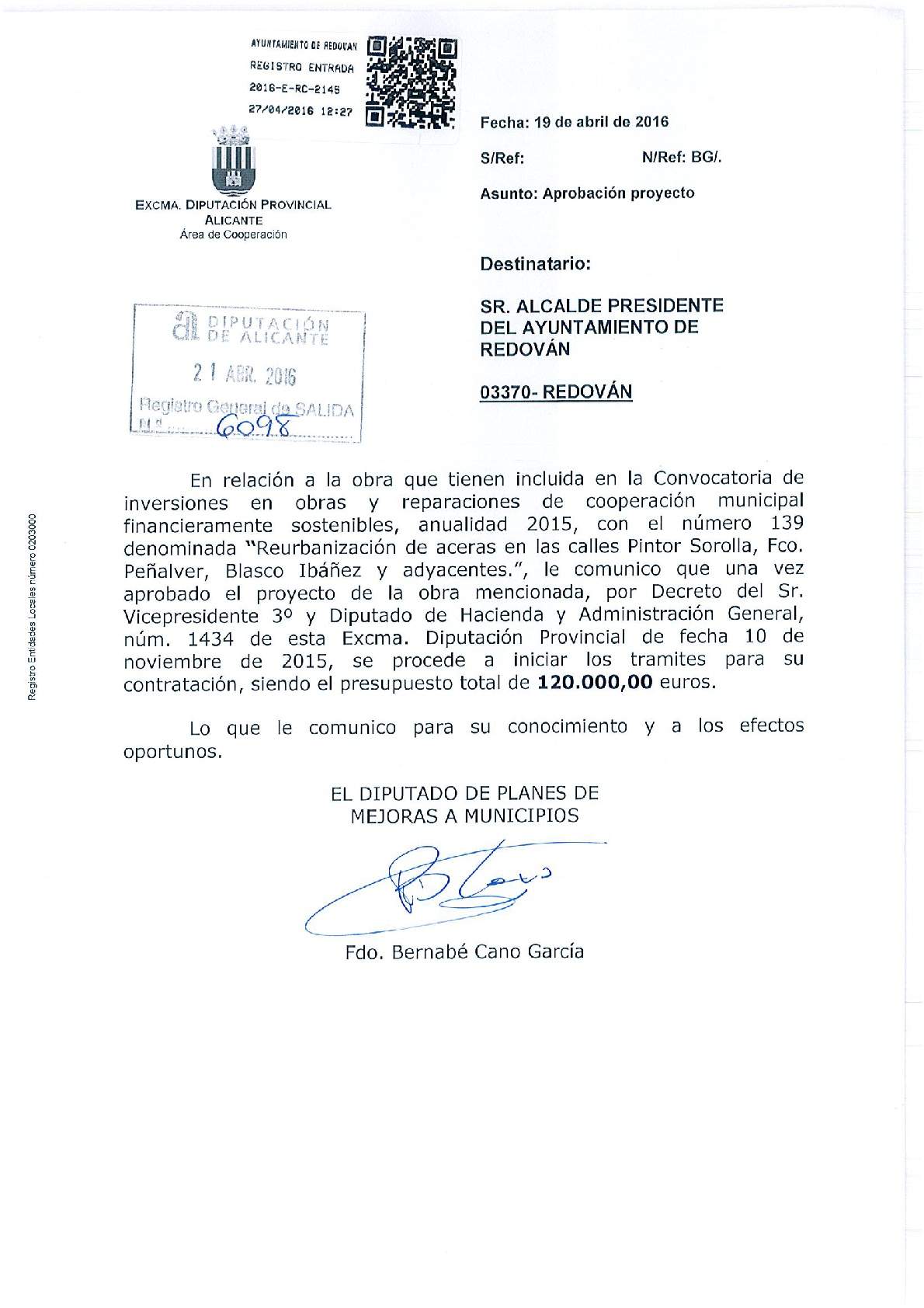 Reurbanización de aceras en calles Pintor Sorolla, Fco. Peñalver, Blasco Ibáñez y adyacentes