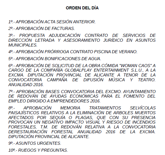 Junta de Gobierno Local 09/06/2016