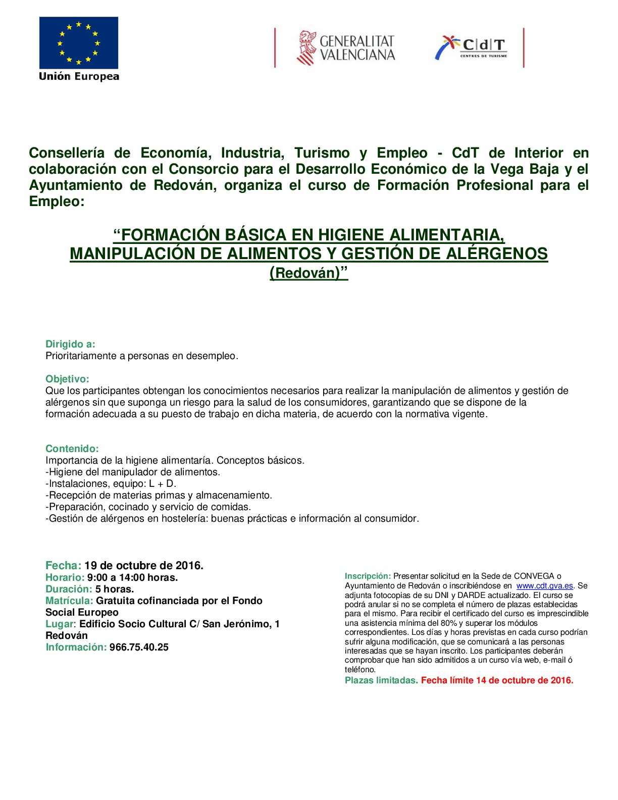 Curso manipulación de alimentos y gestión de alérgenos