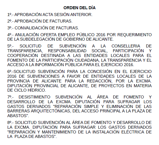 Junta de Gobierno Local 08/07/2016