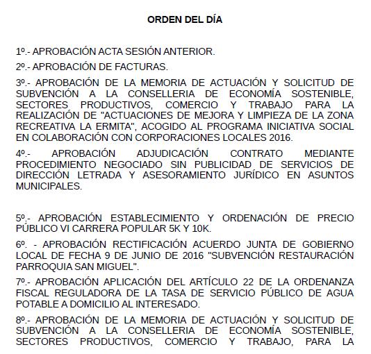 Junta de Gobierno Local 22/07/2016