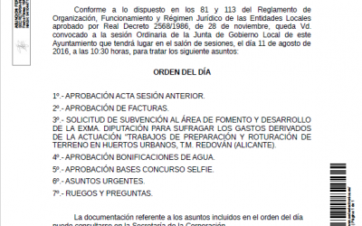 Junta de Gobierno Local 11/08/2016