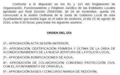 Junta de Gobierno Local 25/08/2016