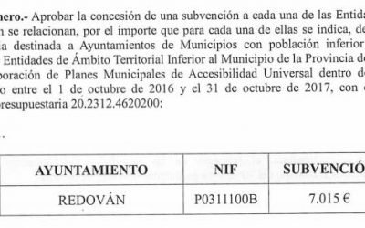 El Ayuntamiento de Redován recibe una subvención de la Diputación para la elaboración de Planes Municipales de Accesibilidad