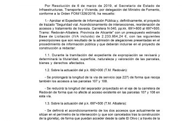 Aprobado el expediente de información pública del proyecto de seguridad vial y acondicionamiento de accesos en la N-340 a la altura de Barrio San Carlos de Redován