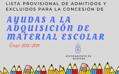 LISTA PROVISIONAL DE ADMITIDOS Y EXCLUIDOS para la concesión de ayudas para la adquisición de material escolar para el curso 2018/19