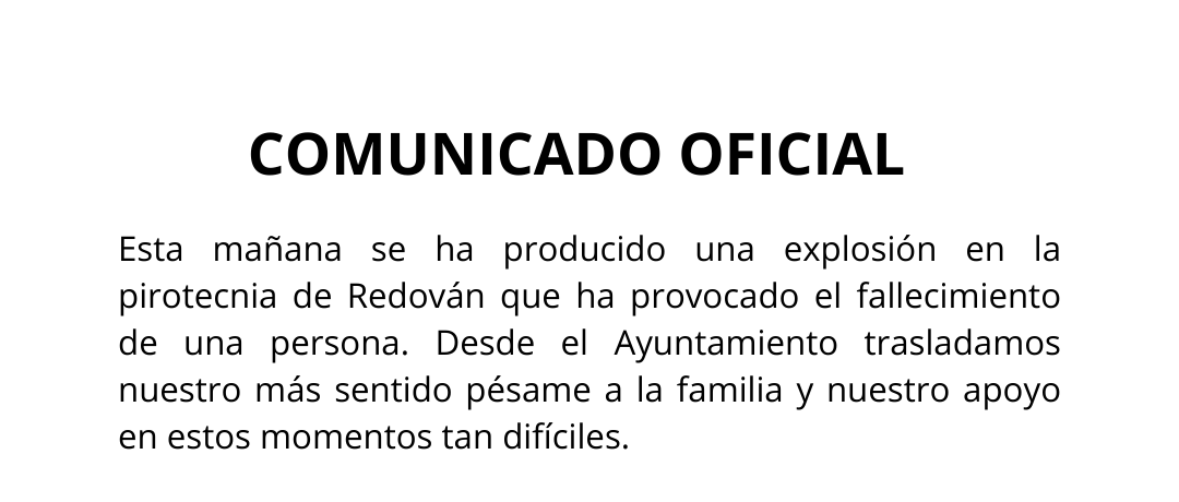 Comunicado oficial del Ayuntamiento de Redován y Decreto de Luto Oficial